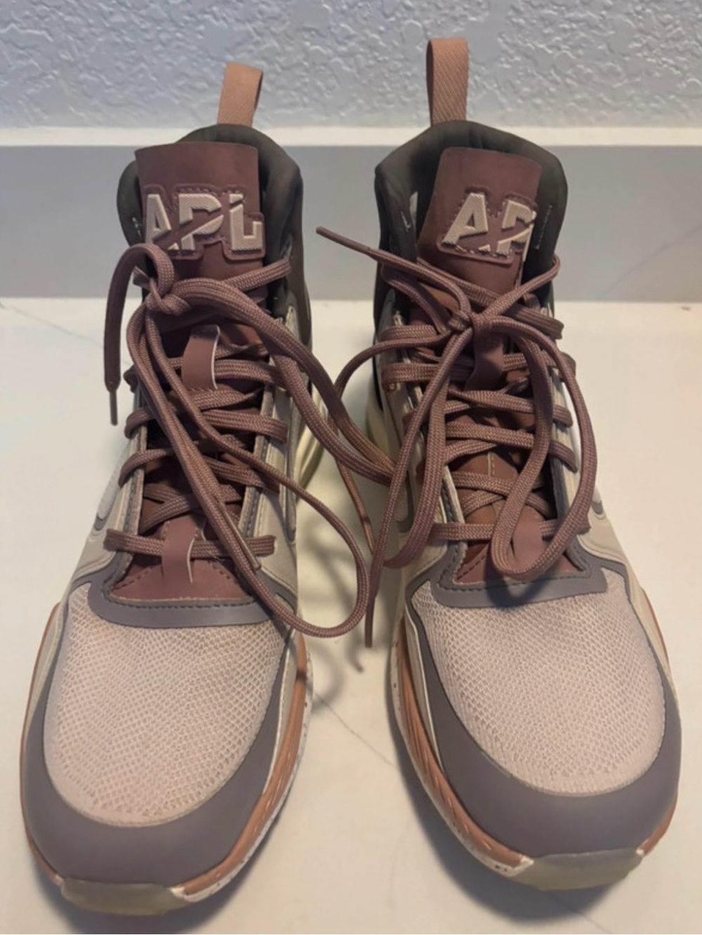 APL High-Top Sneakers in Brown and Cream